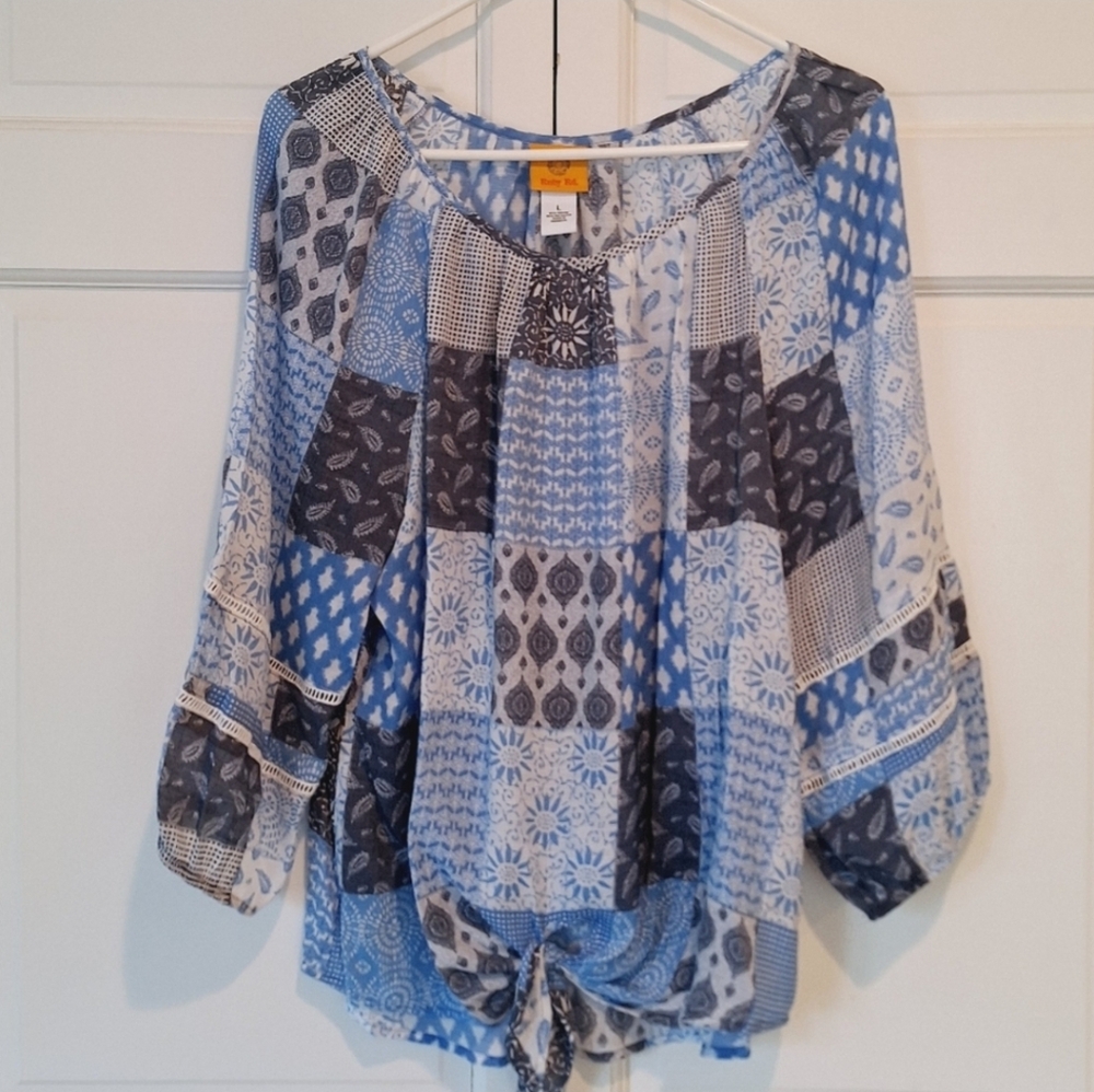 Ruby Rd blue patchwork blouse - Picture 1 of 5